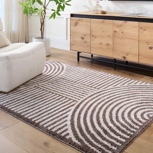 Livabliss Pauline Kakuma Shaggy Berber Style Floor Covering 200x275 cm – Plush Thick Pile for Living Room & Bedroom, Neutral Boho Design, Light Beige & Dark Brown