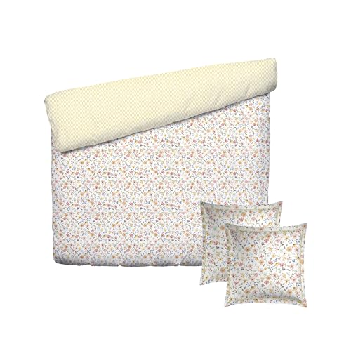 Pure Cotton 3-Piece Double Bedding Set - Duvet Cover 240 x 220 cm and 2 Pillowcases 63 x 63 cm - 100% Cotton Satin, 80 Thread Count - Oeko-TEX Certified - August Bouquet - Yellow