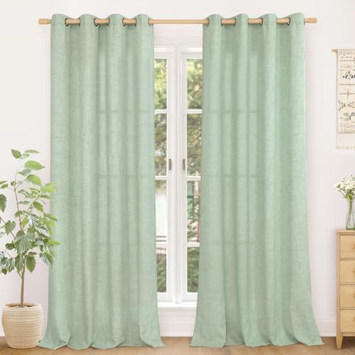 YoungsTex Sage Green Curtains, Linen Drapes 84 Inches Long for Living Room - Light Filtering with Grommet Window Treatments for Dining Bedroom Living Room, 52 X 84 Inch