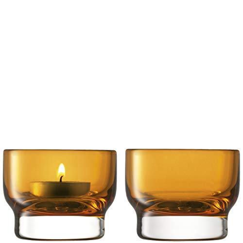 LSA Utility Tealight Holder H6cm Amber - Set of 2 - Mouthblown & Handmade Glass - UT82