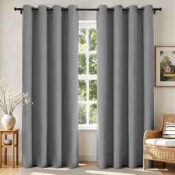 Joydeco Blackout Curtains 84 Inches Long 2 Panels Burg, Room Darkening Curtains for Bedroom, 100% Black Out Textured Thermal Drapes Privacy Protection 2 Panels Set(W52 x L84 Inch, Light Grey)