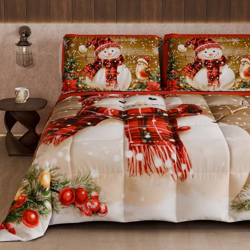 PETTI Artigiani Italiani - Winter Christmas Queen Size Quilt, Christmas Queen Size Duvet, Double-Sided Quilt with Solid Color and Xmas 10 Digital Print, Made in Italy