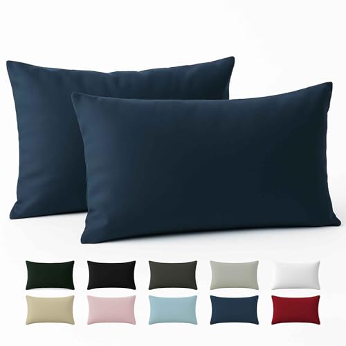 Pillow Cover 50 x 70 Reinforced Cotton (Pack of 2) - Dark Blue - Tight Fabric 57 Threads/cm² - Pillowcase 50 x 70 - Oeko Tex Certification - Dreamzie