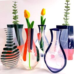 BLOFLO STU Collapsible Plastic Vase, Set of 6, Modern, Geometric, Purple, Orange, Blue, Green, White, Foldable, Expandable, Removable, Contemporary Décor for Home Office Wedding