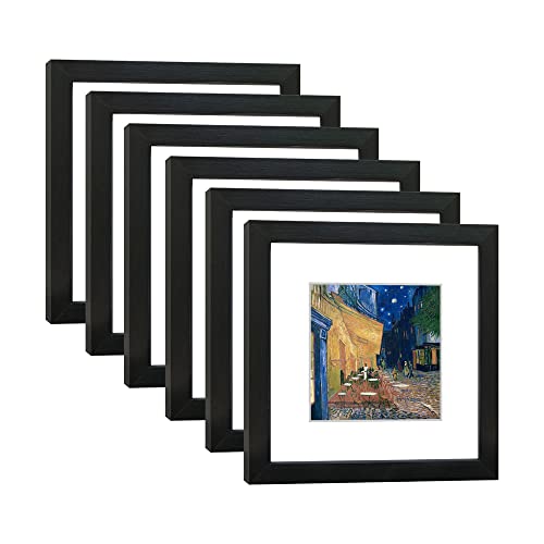 DEKWINN 8x8 Picture Frame Set of 6 with Real Glass for Pictures 5x5 with Mat or 8x8 Without Mat, Wall Gallery or Tabletop display Photo Frames in Black