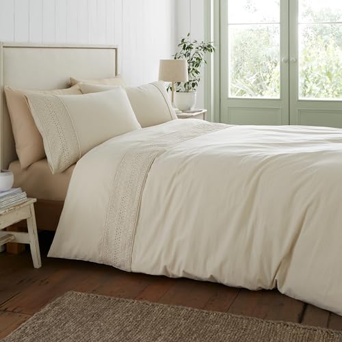 Catherine Lansfield Broderie Anglaise Single Duvet Cover Set with Pillowcase Cream