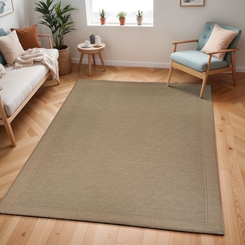 Livabliss Esha Drapia Machine Washable Jute Geometric Design – Living Room 118x170 cm, Dining, Kitchen, Outdoor, Hallway Use, Traditional Boho Style, Tan Beige