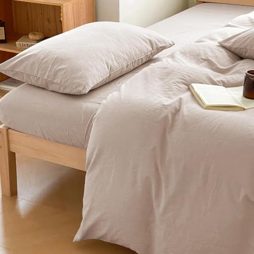 "100% Washed Cotton Weighted Blanket Cover, Linen Feel Duvet Cover for Weighted Blanket 88""x104"", Plain Simple Cotton Heavy Blanket Duvet Cover (Beige, 88""x104"")"
