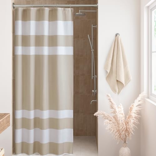 "Madison Park Spa Waffle Shower Curtain Pieced Fabric with 3M Scotchgard Moisture Management Modern Home Bathroom Decorations, Stall 54""x78"", Taupe"