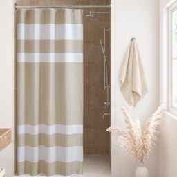 "Madison Park Spa Waffle Shower Curtain Pieced Fabric with 3M Scotchgard Moisture Management Modern Home Bathroom Decorations, Stall 54""x78"", Taupe"