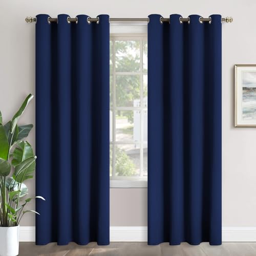 YoungsTex Navy Blue Blackout Curtains for Bedroom 84 Inch Length - Thermal Insulated with Grommet Room Darkening Window Drapes for Living Room Privacy, 2 Panels, 52 x 84 Inch