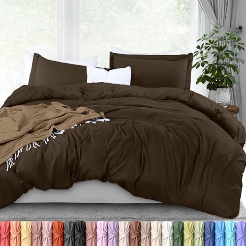 Utopia Bedding Duvet Cover King Size - 3 Piece with Zipper Closure - 1 Comforter Cover 104X90 Inches & 2 Pillow Shams 20X36 Inches (Brown) Comforter Not Included