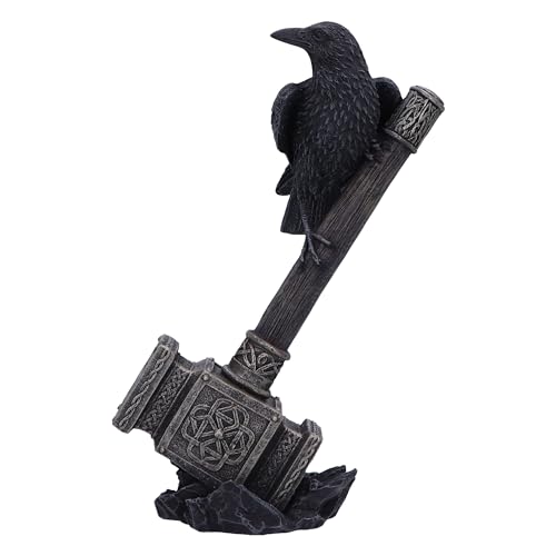 Nemesis Now Hammer of the Gods Figurine 23cm, Norse Mythology Bedroom Decor - Resin, Raven on Thor's Hammer Sculpture, Thor's Hammer Figurine, Cast in the Finest Resin, Expertly Hand-Painted