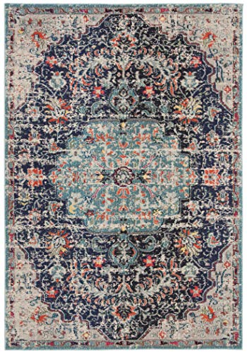 "Safavieh Modern Chic Rug for Living Room Dining Room Bedroom - Madison Collection Short Pile Black and Teal 24"" X 36"""