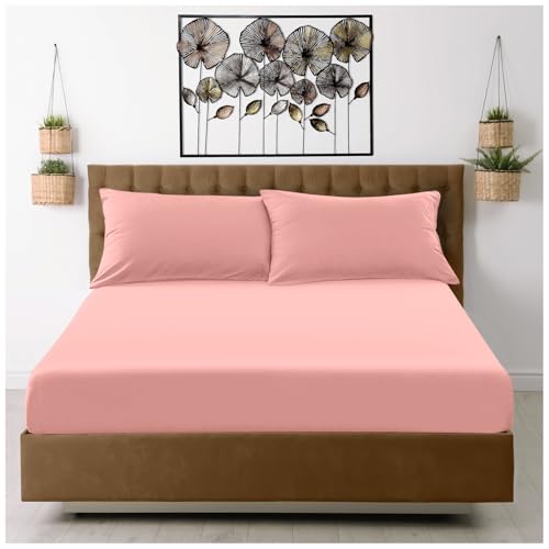 GC GAVENO CAVAILIA Luxury King Size Fitted Sheets - Microfiber 38cm Deep Pocket Bed Sheet - Breathable, Wrinkle & Fade Resistant - Elastic Corner Mattress Cover Washable - 152x200 cm - Pink