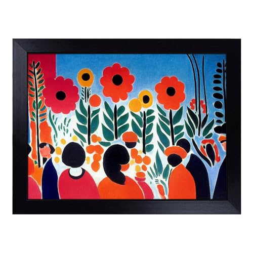 Lap Tray with Bean Bag Cushion, Abstract Flower Market - Handmade in the UK, Raised Wooden Edge, Padded Cushion, Heat-Resistant Wipe-Clean Surface, for Meals, Laptops and Crafts