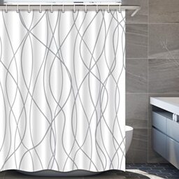 Punkray Grey and White Striped Fabric Shower Curtain for Bathroom with 12 Hooks, Shower Curtains for Bathroom, Weighted Hem,Waterproof Bath Accessories Hotel Style - Machine Washable