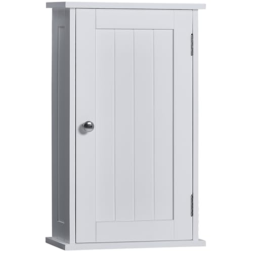 Bath Vida Priano 1 Door Bathroom Wall Cabinet - White - Space-Saving Storage - 50H x 30W x 14D cm - Adjustable Shelf - Modern Wooden Cupboard Unit