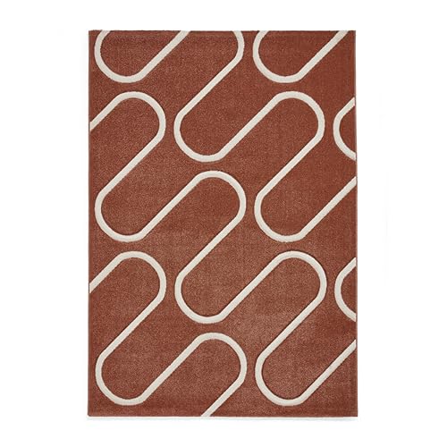 Think Rugs Catherine Lansfield Linear Curve Modern Geometric Rug, Terracotta