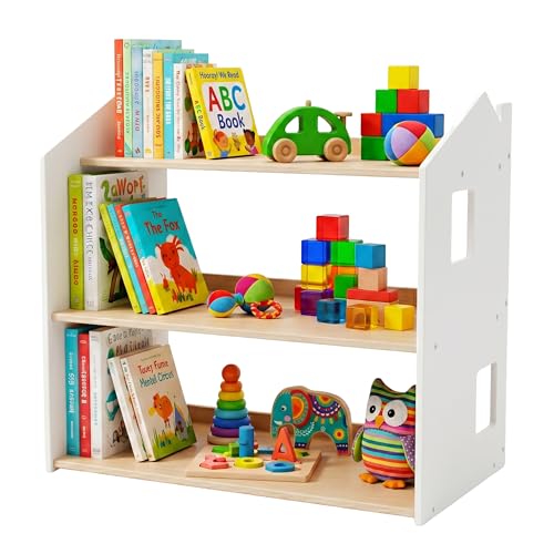 Relaxdays Kids' House Bookcase, HxWxD: 59 x 61 x 39 cm, white/natural