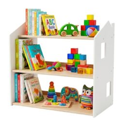 Relaxdays Kids' House Bookcase, HxWxD: 59 x 61 x 39 cm, white/natural