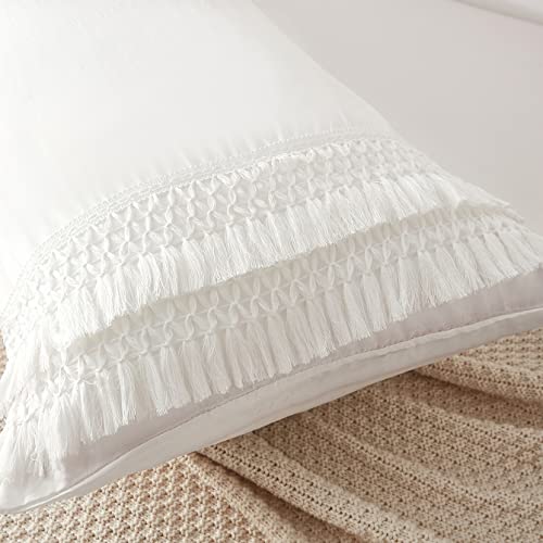 MOVE OVER White Tassel Body Pillow Cover Boho Body Pillow Cover 20x54 Inches Long Pillow Covers Shabby Chic Vintage Style White Macrame Tassel Pillow Case Cover with Pocket Closure