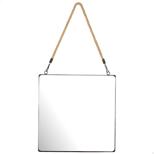 AKTIVE MAX Home Square Wall Mirror 40 x 40 cm, Decorative Rope, Metal Frame, Glass, Black Metal Mirror, Easy Fixing (Screws Not Included), for Bathrooms, Bedrooms (18452)