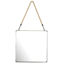 AKTIVE MAX Home Square Wall Mirror 40 x 40 cm, Decorative Rope, Metal Frame, Glass, Black Metal Mirror, Easy Fixing (Screws Not Included), for Bathrooms, Bedrooms (18452)
