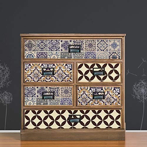 WALPLUS FW5903-COM-WM5104/WM5107x2/WM10009/WS6017 Tiles and Pattern Furniture Wrap with Dandelion Background Self-Adhesive Decal, Vinyl, Multi-Colour, 90 x 60 x 4 cm