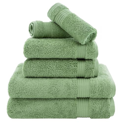 Cotton Paradise 100% Turkish Cotton Soft Absorbent Towels for Bathroom, 6 Piece - 2 Bath Towels 2 Hand Towels 2 Washcloths, Sage Green