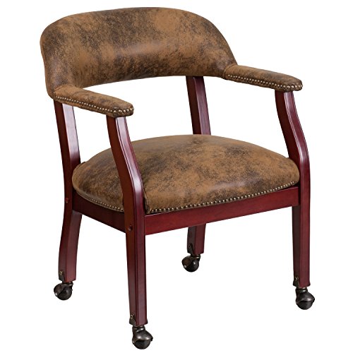 Flash Furniture Sarah Bomber Jacket Brown Luxurious Conference Chair with Accent Nail Trim and Casters