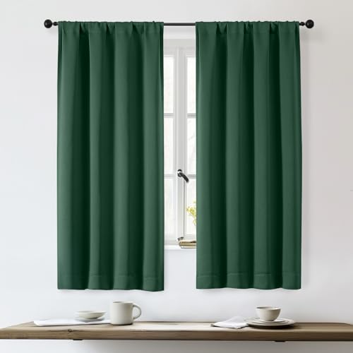 OWENIE Sally Ever Green Blackout Curtains for Bedroom Living Room 63 Inch Length 2 Panels Set, Thermal Insulated Energy Saving Rod Pocket Window Treatment Drapes, W40 x L63 Inch, Ever Green