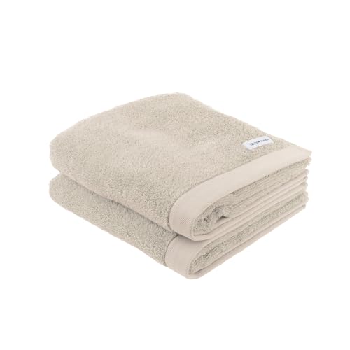 Herding Tom Tailor Hand Towels, Set of 2, 50 x 100 cm, 100% Cotton/Terry Towel, with Hanger and Label with Logo, Colour Bath Towel Beige (Sunny Sand)