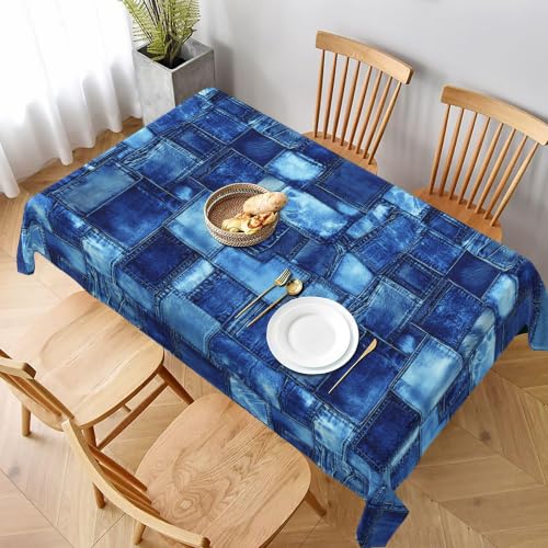 juniissl Denim Pockets Rectangle Tablecloth Washable 60x90 Inch Table Cover Decorative Table Cloth for Party Picnic Kitchen