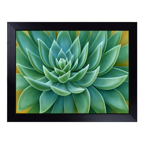 Lap Tray with Bean Bag Cushion, Soulful Succulent Plant - Handmade in the UK, Raised Wooden Edge, Padded Cushion, Heat-Resistant Wipe-Clean Surface, for Meals, Laptops and Crafts