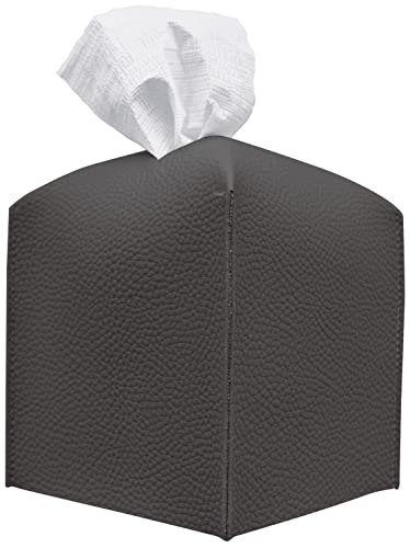 carrotez Tissue Box Cover, [Refined] Modern PU Leather Square Tissue Box Holder - Decorative Holder/Organizer for Bathroom Vanity Countertop, Night Stands, Office Desk & Car 5X5X5 - Charcoal
