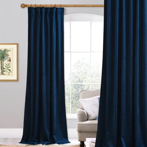 StangH 120 inches Long Velvet Curtains for High Ceiling Living Room, Navy Blue Luxury Backdrop Curtains Light Blocking Privacy Window Drapes for Villa, W52 x L120, 1 Panel