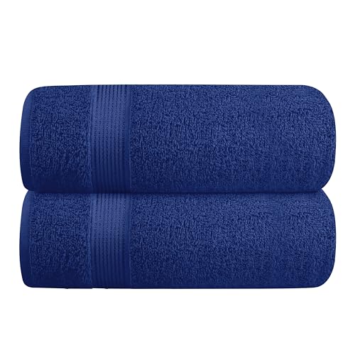 BELIZZI HOME Cotton 2 Pack Oversized Bath Towel Set 28x55 inches, Large Bath Towels, Ultra Absorbant Compact Quickdry & Lightweight Towel, Ideal for Gym Travel Camp Pool - Navy Blue