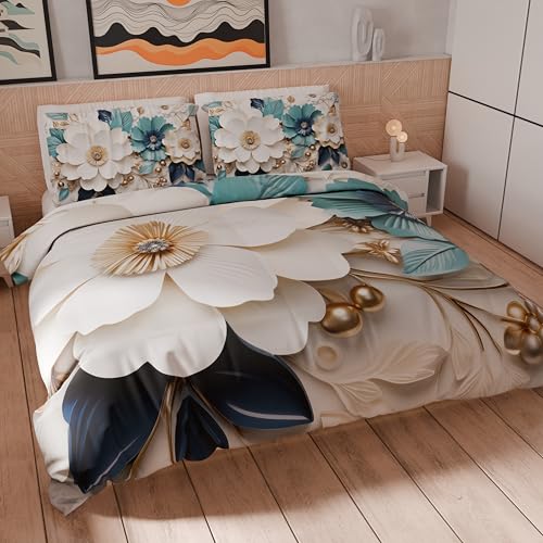 PETTI Artigiani Italiani - Double Duvet Cover Set 200 x 200 cm (1 Pillowcase 50 x 80 cm Included) Soft Microfibre Duvet Cover Set with Digital Floral Print 05 19 - Made in Italy