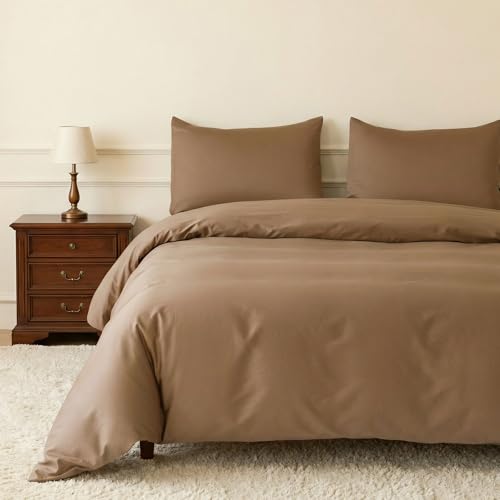 "HeimenAogo Egyptian Cotton Duvet Cover Twin/Twin XL Sateen Weave, Silky Soft and Breathable Bedding Set with Zipper Closure, Long Staple Cotton Bed Linen Brown 2Pcs (68""??90"")"