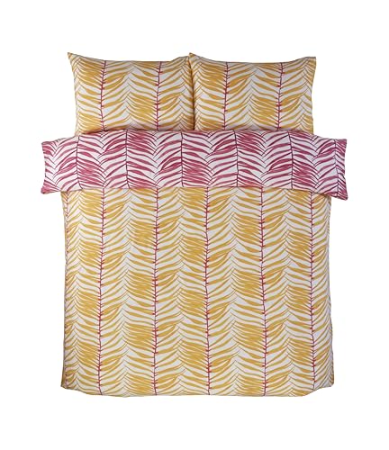 Rapport Home Tropical Trails Double Duvet Set - Vibrant Yellow & Pink Palm Leaf Bedding for Relaxing Decor - Soft, Reversible, Easy Care - Yellow & Pink