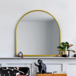 "MirrorOutlet The Arcus - Gold Framed Modern Full Length Arched Leaner/Wall Mirror 39"" X 39"" (100CM X 100CM) Silver Mirror Glass with Black All weather Backing."