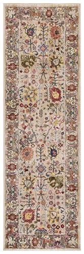 Safavieh Traditional Rug for Living Room, Dining Room, Bedroom - Kashan Collection, Short Pile, in Beige and Taupe, 76 X 244 cm
