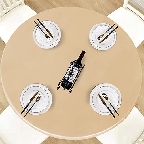 "LUSHVIDA Round Waterproof Table Cover Elastic Vinyl Fitted Tablecloth Elastic Edged Plastic Table Cloth (Champagne, Best for Up to 57""-68"" Round)"