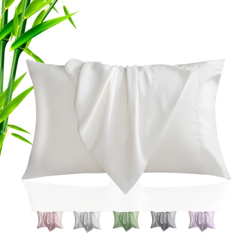 TELUS Pillow Cases Queen Size 2 Pack, Bamboo Rayon & Lyocell Pillowcase with Envelope Closure, Cooling Breathable Pillow Cover for Hot Sleeper & Night Sweats, 20x30 inch, White