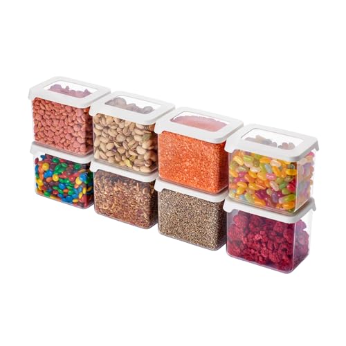 SmartStore Clear Airtight Food Containers with Lids 8x 0.8L - 12.5x9x10cm - Plastic storage boxes and air tight container for cereal, flour, pasta and rice, pantry organiser, stacking boxes with lid