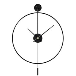 "SHISEDECO Classical Large Modern Round Minimalist Wall Clock with Swing Pendulum, Non-Ticking Silent Metal Decorative Creative Art Clocks for Home, Living Room, Bedroom, Study, Office (20"", Black)"