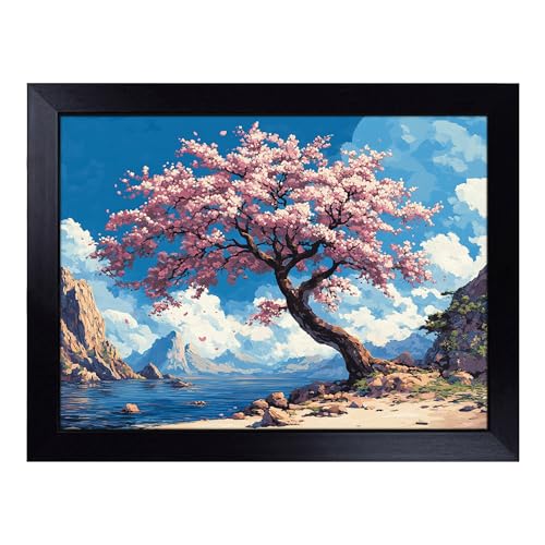 Lap Tray with Bean Bag Cushion, Cherry Blossom Tree - Handmade in the UK, Raised Wooden Edge, Padded Cushion, Heat-Resistant Wipe-Clean Surface, for Meals, Laptops and Crafts