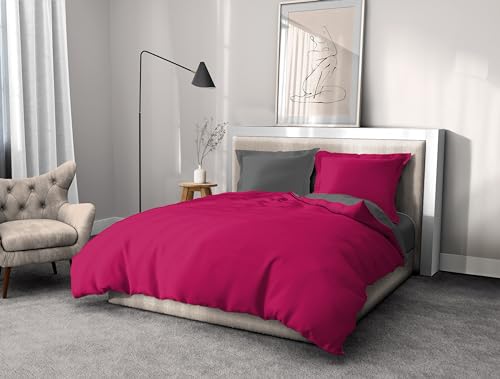 Home Linge Passion LA PASSION DU LINGE DEPUIS 1999 Duvet Cover Set - Fuchsia and Charcoal Grey - Cotton - 57 Thread Count/cm² - 240 x 260 cm