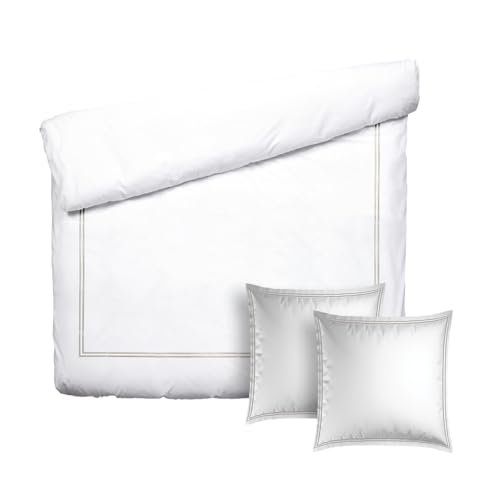 Pure Cotton 3-Piece Double Bed Linen Set - Duvet Cover 200 x 220 cm & 2 Pillowcases 80 x 80 cm - 100% Cotton Satin, 80 Thread Count, 120 GSM - Oeko-TEX Certified - Silhouette - Taupe/White